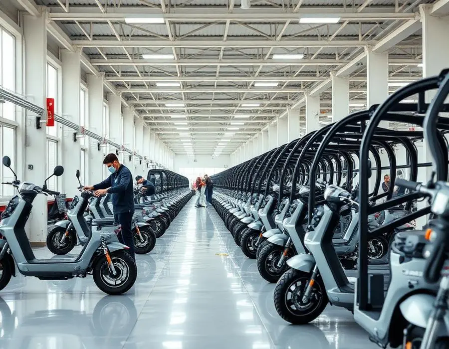 Modern industrial facility with electric vehicles