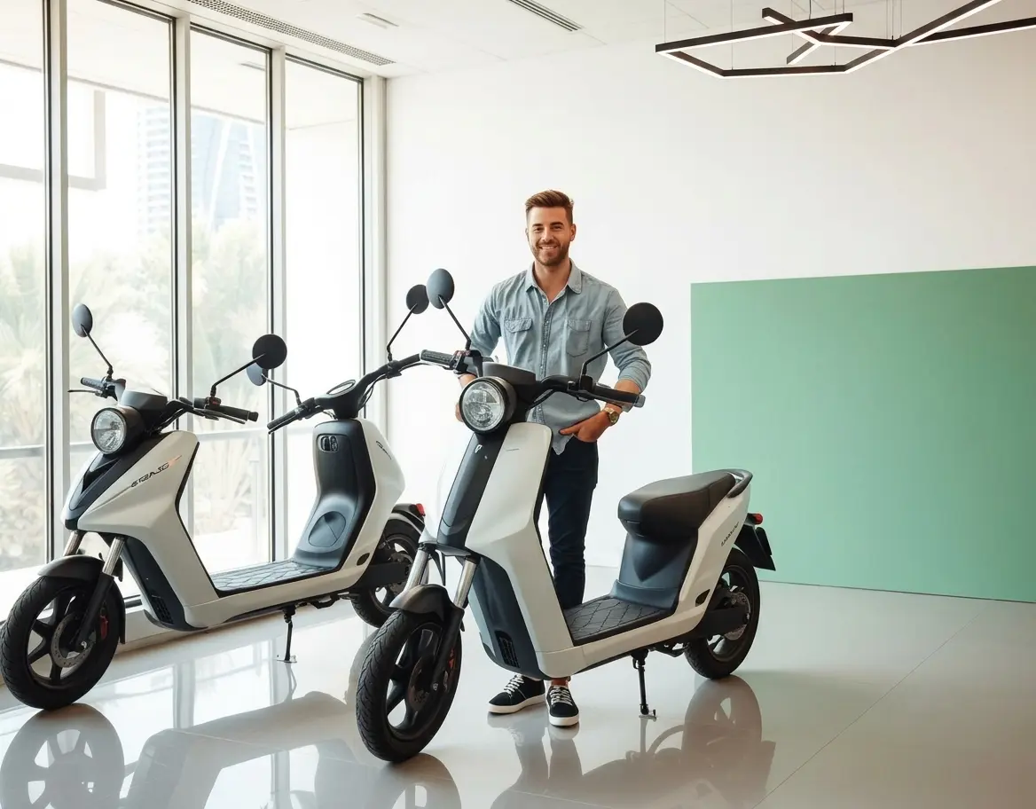 GYAAR electric scooters in a showroom