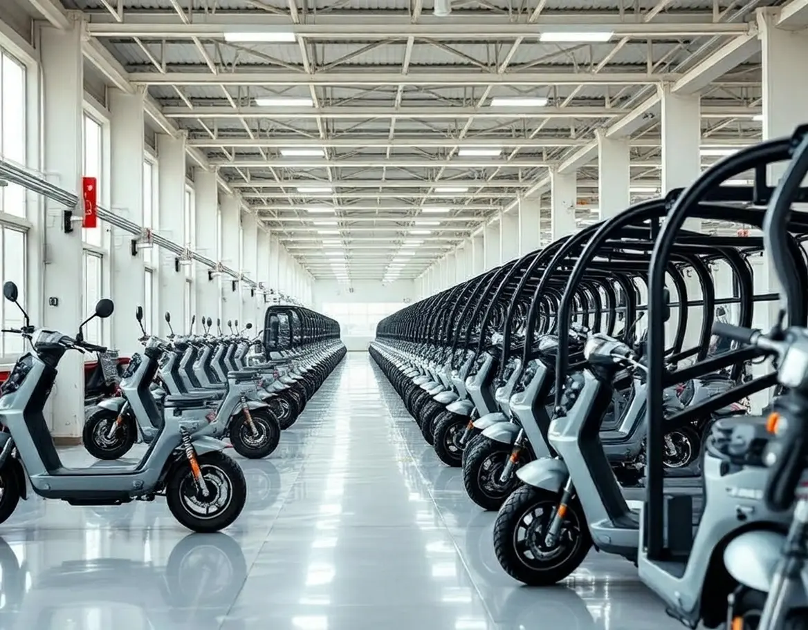 GYAAR electric scooters at a manufacturing facility