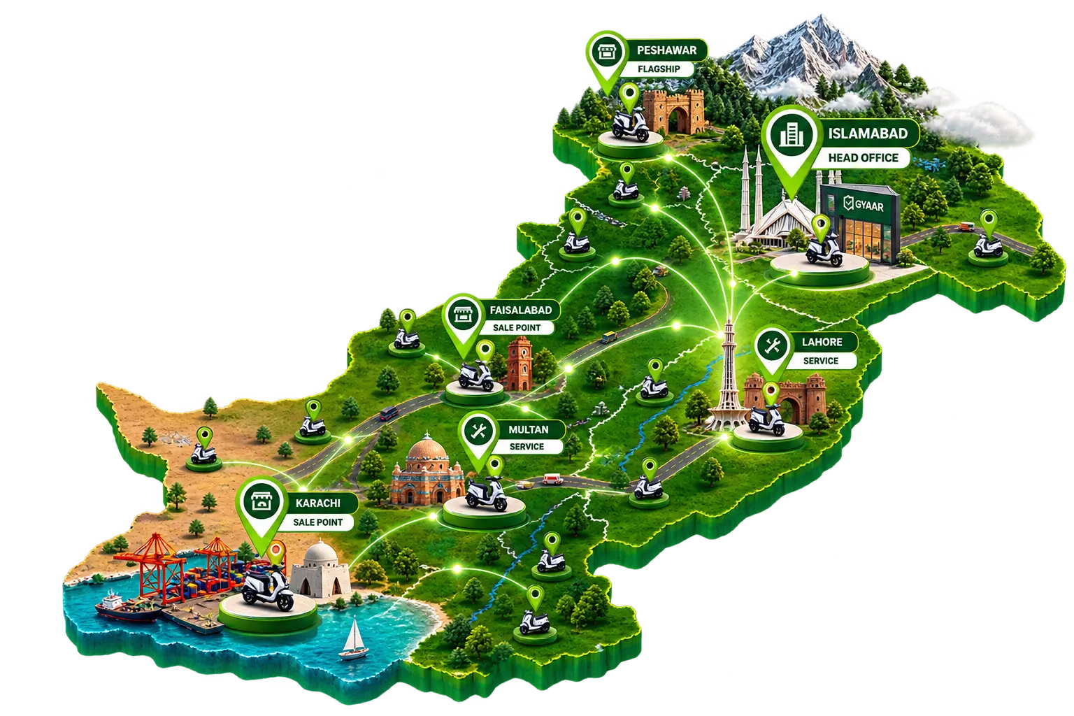 Map representing GYAAR EV Nationwide Franchise Network